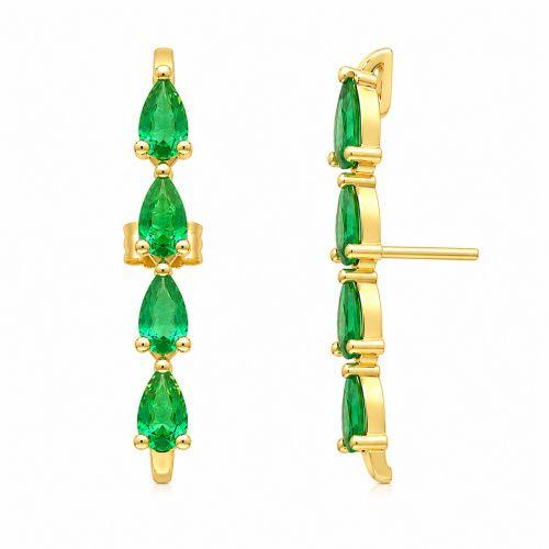 Brinco Ear Hook Gotas Zirc�nia Turmalina Banhado a Ouro