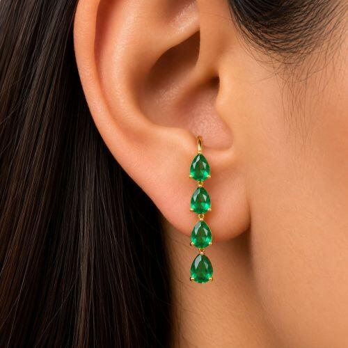 Brinco Ear Hook Gotas Zirc�nia Turmalina Banhado a Ouro