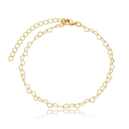 Pulseira Elo Corações Vazado Banhado a Ouro