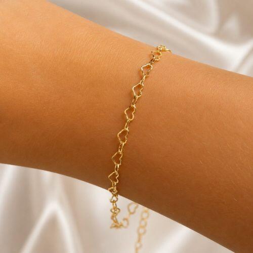 Pulseira Elo Cora��es Vazado Banhado a Ouro