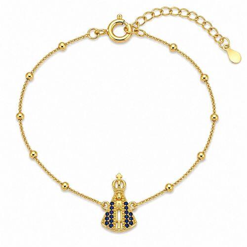 Pulseira Nossa Senhora Aparecida com Bola Banhado a Ouro