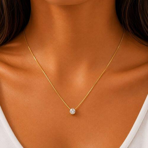 Colar Ponto de Luz Zirc�nia 6mm Banhado a Ouro