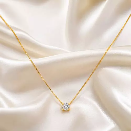 Colar Ponto de Luz Zircônia 6mm Banhado a Ouro