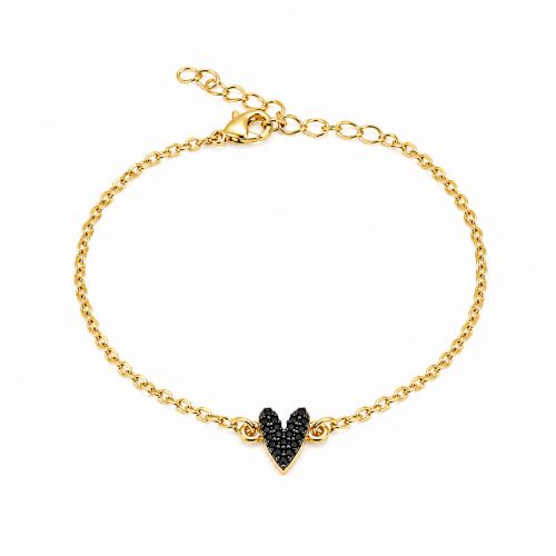 Pulseira com Coração Micro Zircônia Negra Banhado a Ouro