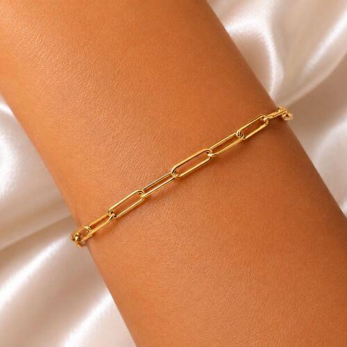 Pulseira Elo Retangulares Banhado a Ouro