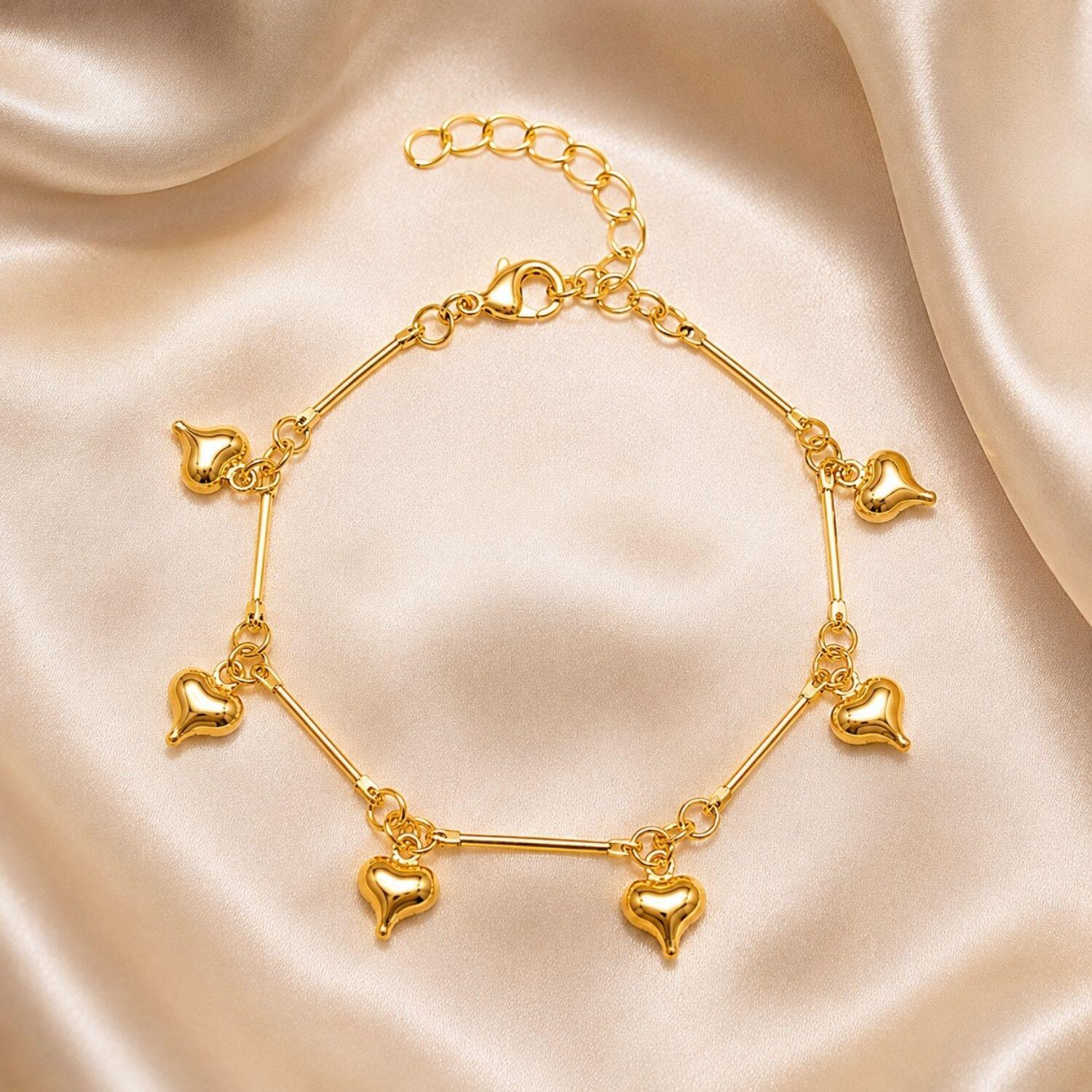 Pulseira Corações Lisos Banhado a Ouro