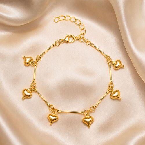 Pulseira Corações Lisos Banhado a Ouro