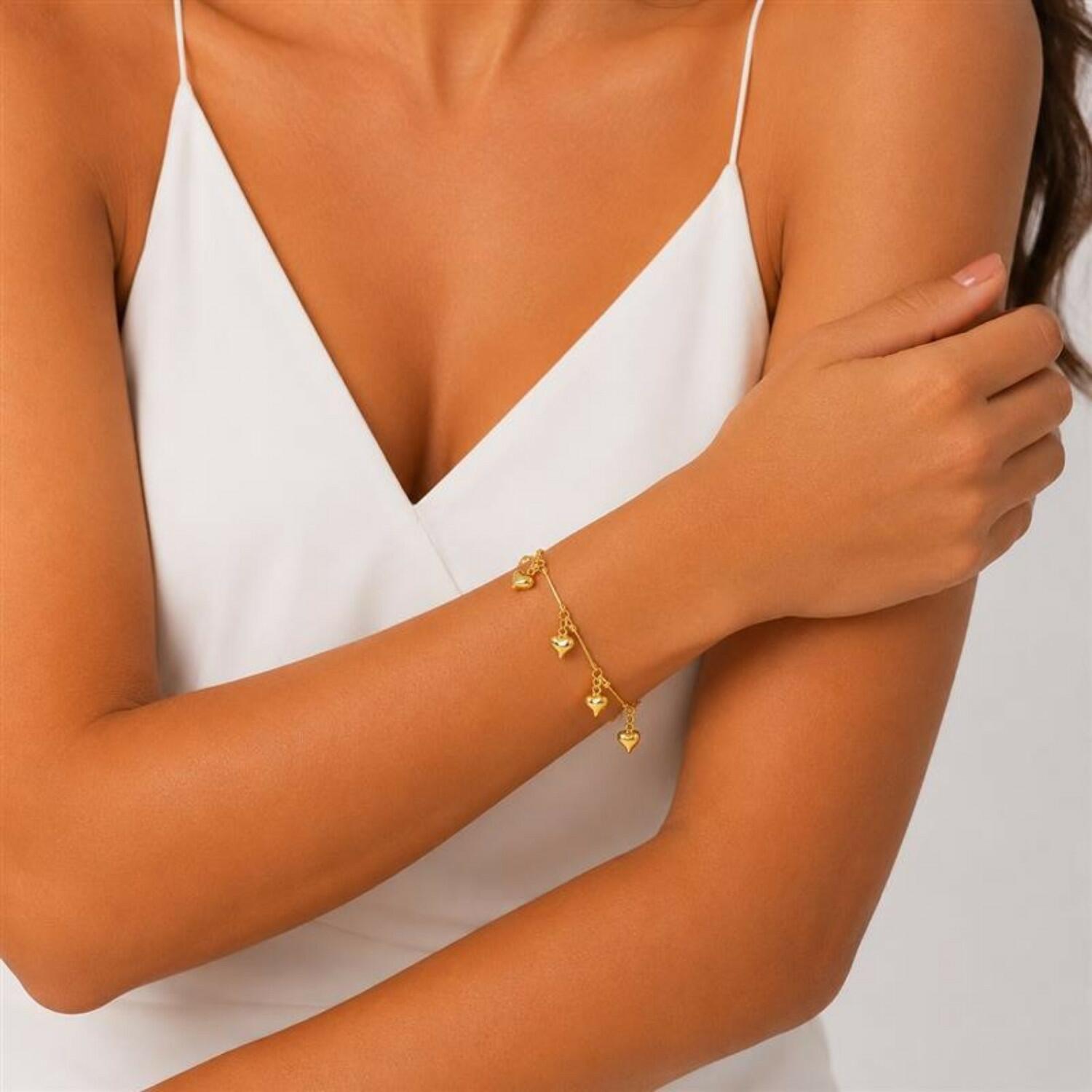 Pulseira Corações Lisos Banhado a Ouro