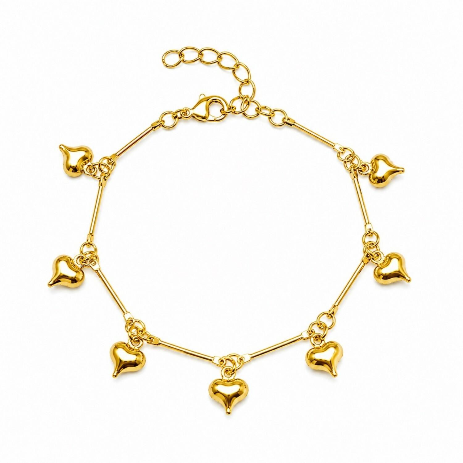 Pulseira Corações Lisos Banhado a Ouro