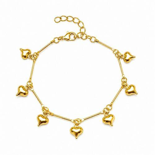 Pulseira Cora��es Lisos Banhado a Ouro