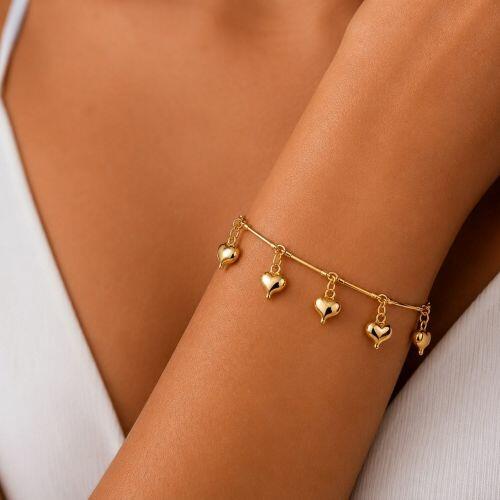 Pulseira Cora��es Lisos Banhado a Ouro
