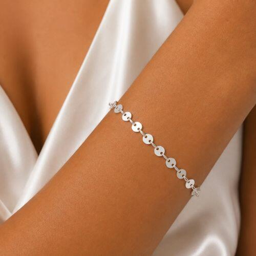 Pulseira Medalhas Lisas Banhado a Prata