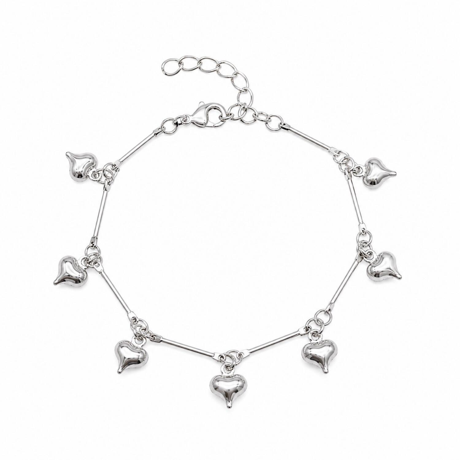 Pulseira Corações Lisos Banhado a Prata