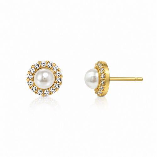 Brinco P�rola Micro Zirc�nia Cristal Banhado a Ouro