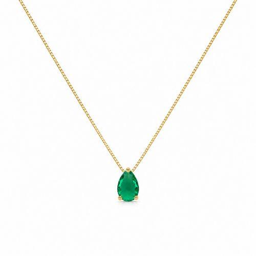 Colar Gota Zircônia Turmalina Banhado a Ouro