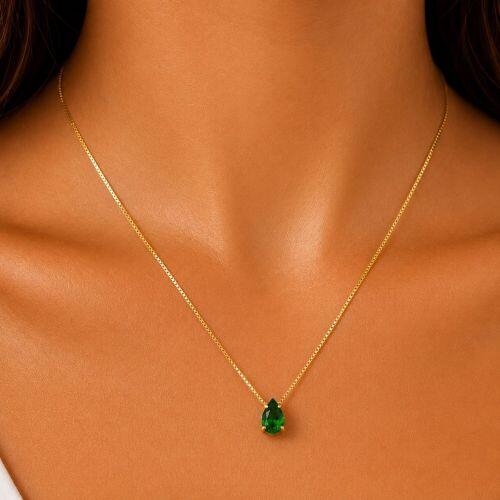 Colar Gota Zirc�nia Turmalina Banhado a Ouro