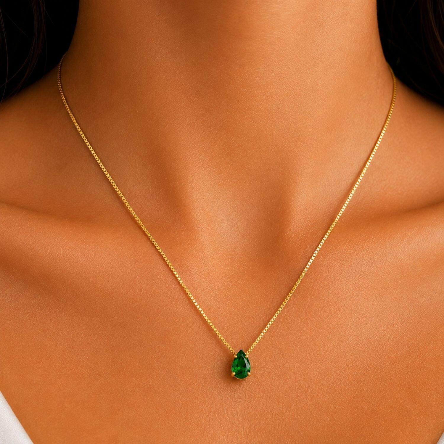 Colar Gota Zircônia Turmalina Banhado a Ouro