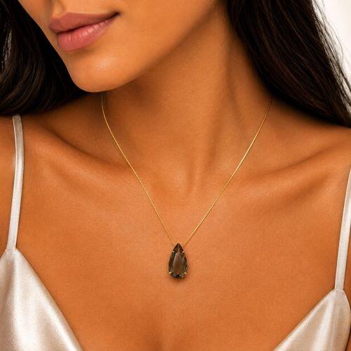 Colar Gota Zircônia Fumê Banhado a Ouro