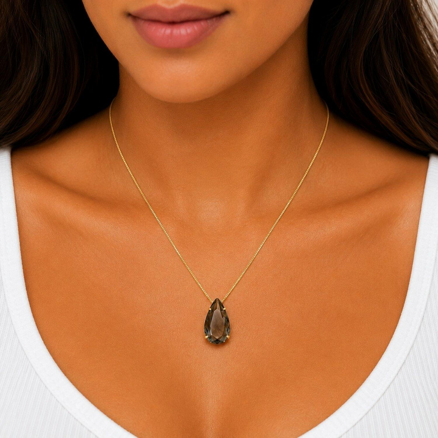 Colar Gota Zircônia Fumê Banhado a Ouro