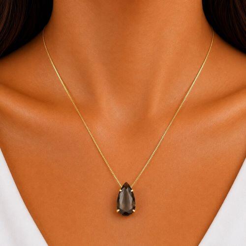 Colar Gota Zirc�nia Fum� Banhado a Ouro