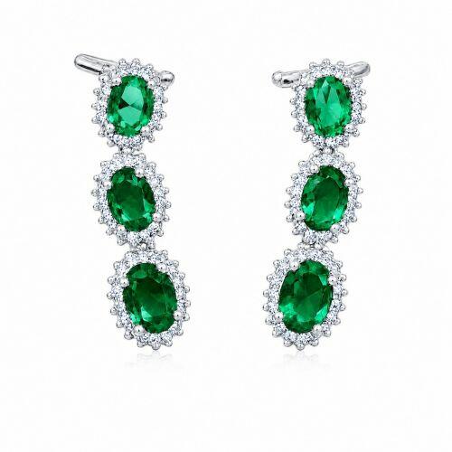 Brinco Ear Cuff Zirc�nia Oval Turmalina e Cristal banhado a Prata