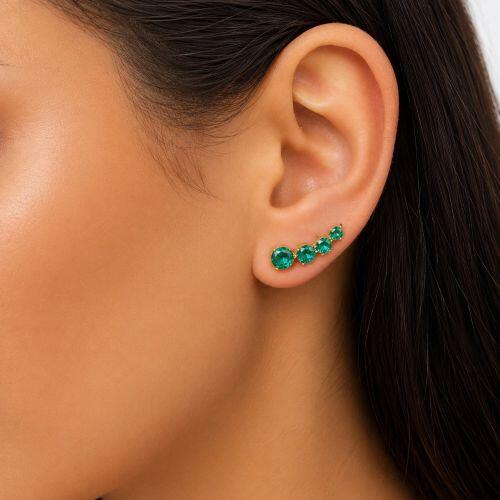 Brinco Ear Cuff Zirc�nia Turmalina Banhado a Ouro