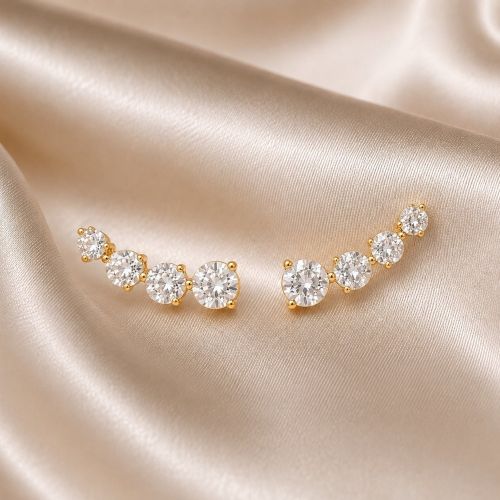 Brinco Ear Cuff Ponto de Luz Zircônia Cristal Ouro