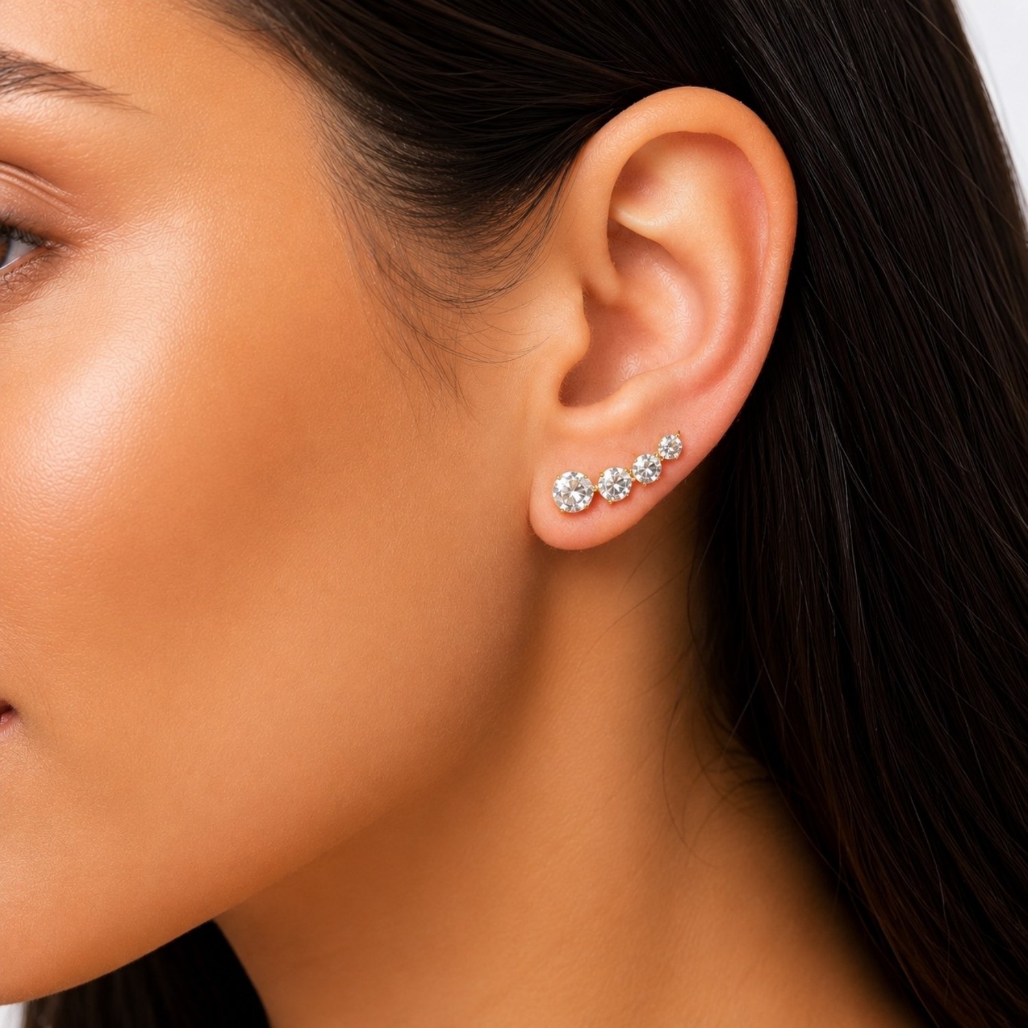 Brinco Ear Cuff Ponto de Luz Zircônia Cristal Ouro