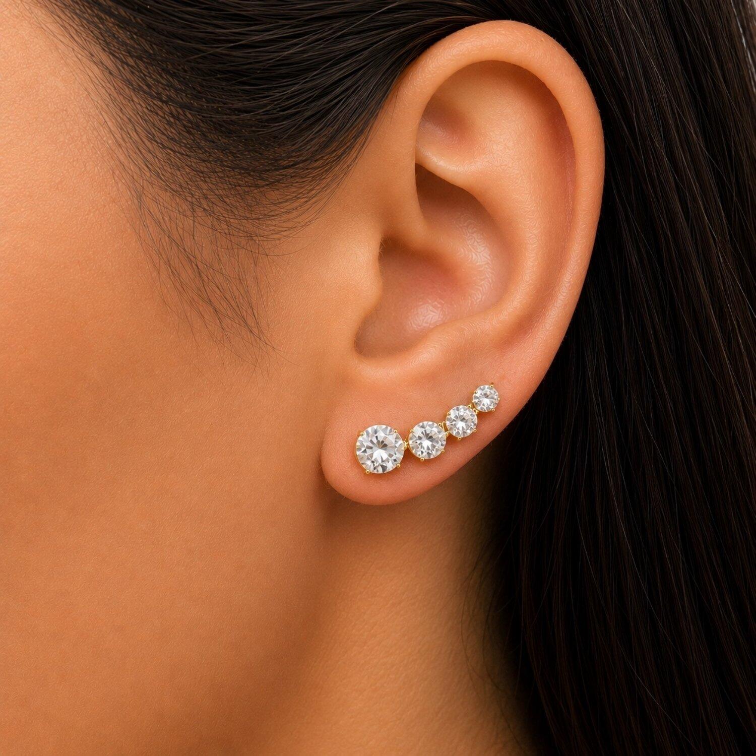 Brinco Ear Cuff Ponto de Luz Zircônia Cristal Ouro