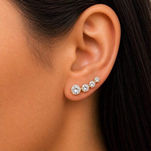 Brinco Ear Cuff Ponto de Luz Zircônia Cristal Ouro