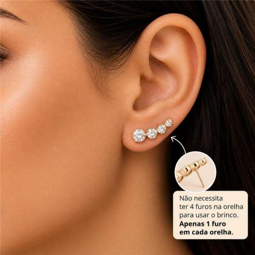 Brinco Ear Cuff Ponto de Luz Zircônia Cristal Ouro