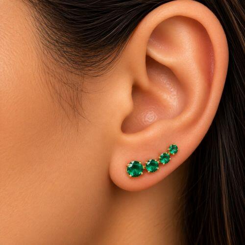 Brinco Ear Cuff Ponto de Luz Zirc�nia Esmeralda Ouro