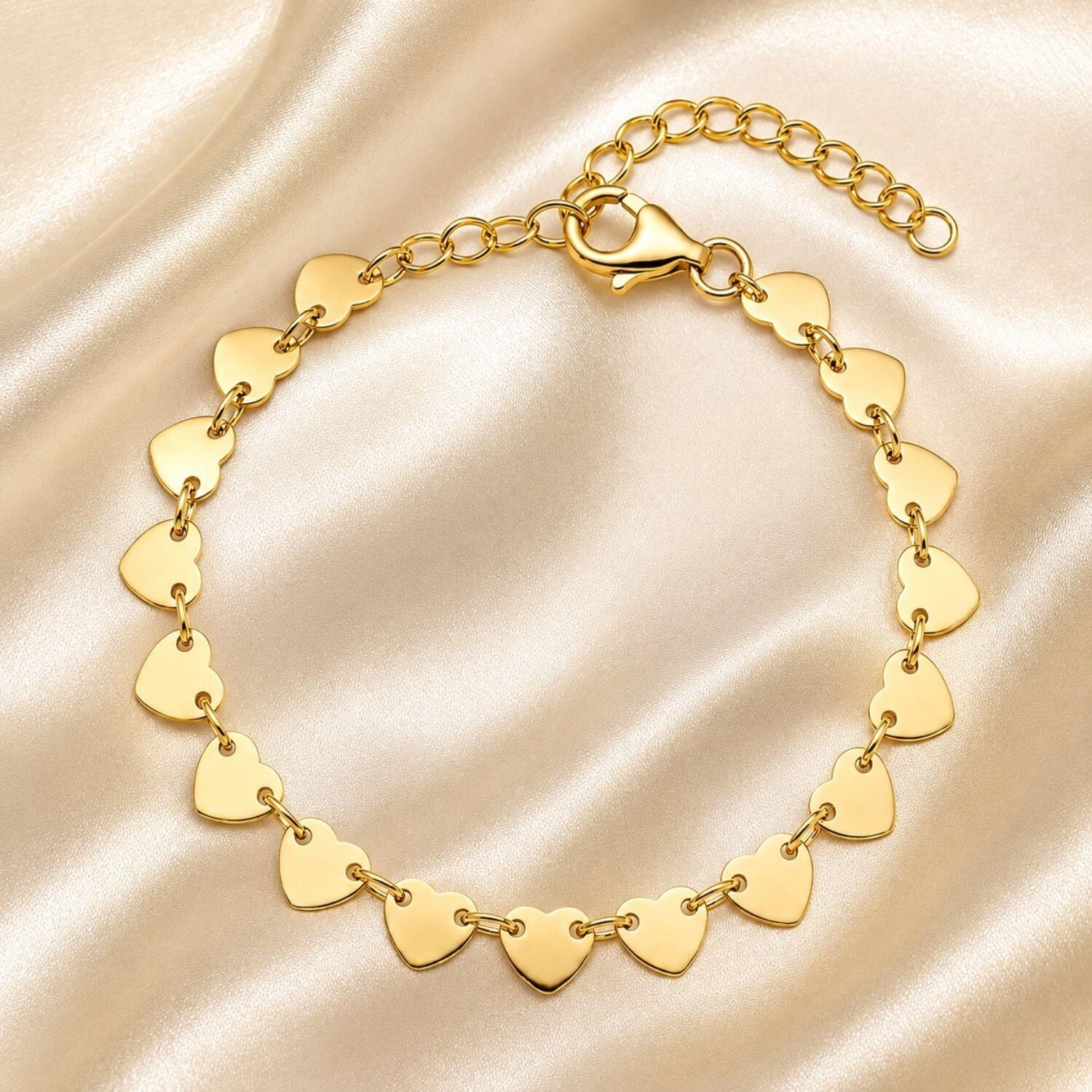 Pulseira Medalhas de Corações Banhado a Ouro