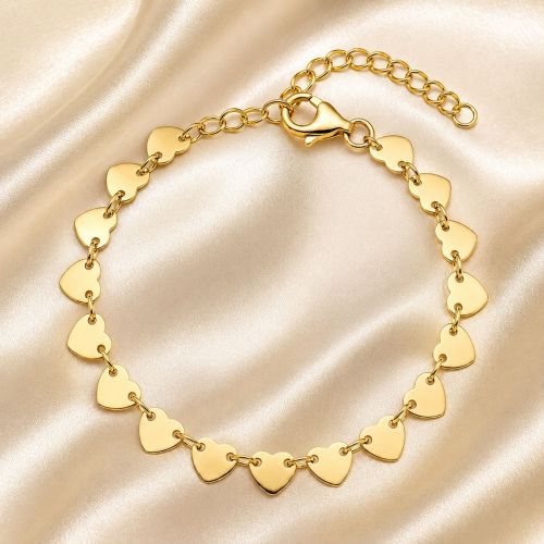 Pulseira Medalhas de Corações Banhado a Ouro