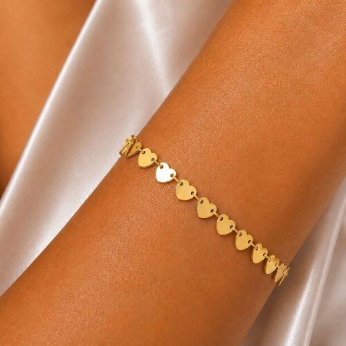 Pulseira Medalhas de Cora��es Banhado a Ouro