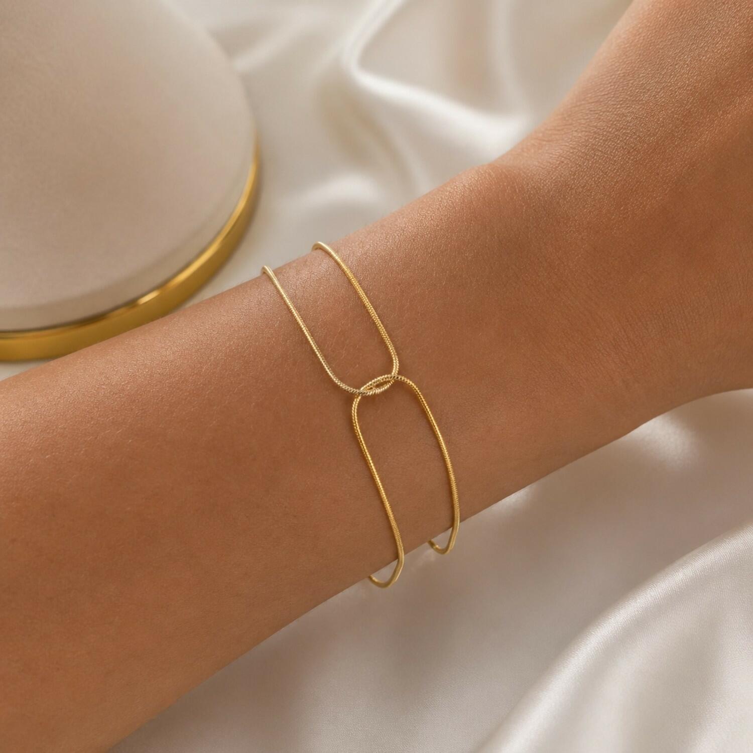 Pulseira 2 Fios Rabo de Rato Banhado a Ouro