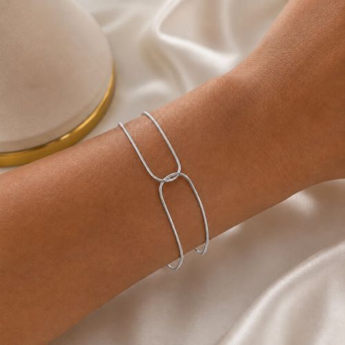 Pulseira 2 Fios Rabo de Rato Banhado a Prata