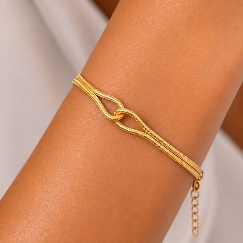 Pulseira Laminada Nó 2 Fios Banhado a Ouro
