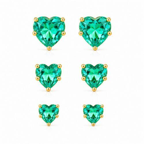 Brinco Trio Cora��o Zirc�nia Turmalina Banhado a Ouro