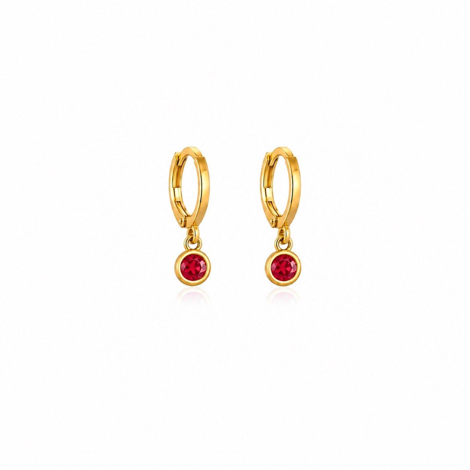 Brinco Infantil Argola Ponto de Luz Zircônia Rubi Banhado a Ouro