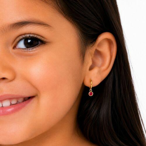 Brinco Infantil Argola Ponto de Luz Zirc�nia Rubi Banhado a Ouro
