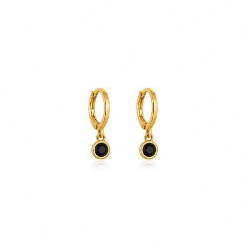 Brinco Infantil Argola Ponto de Luz Zirc�nia Negra Banhado a Ouro