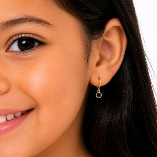 Brinco Infantil Argola Ponto de Luz Zirc�nia Negra Banhado a Ouro
