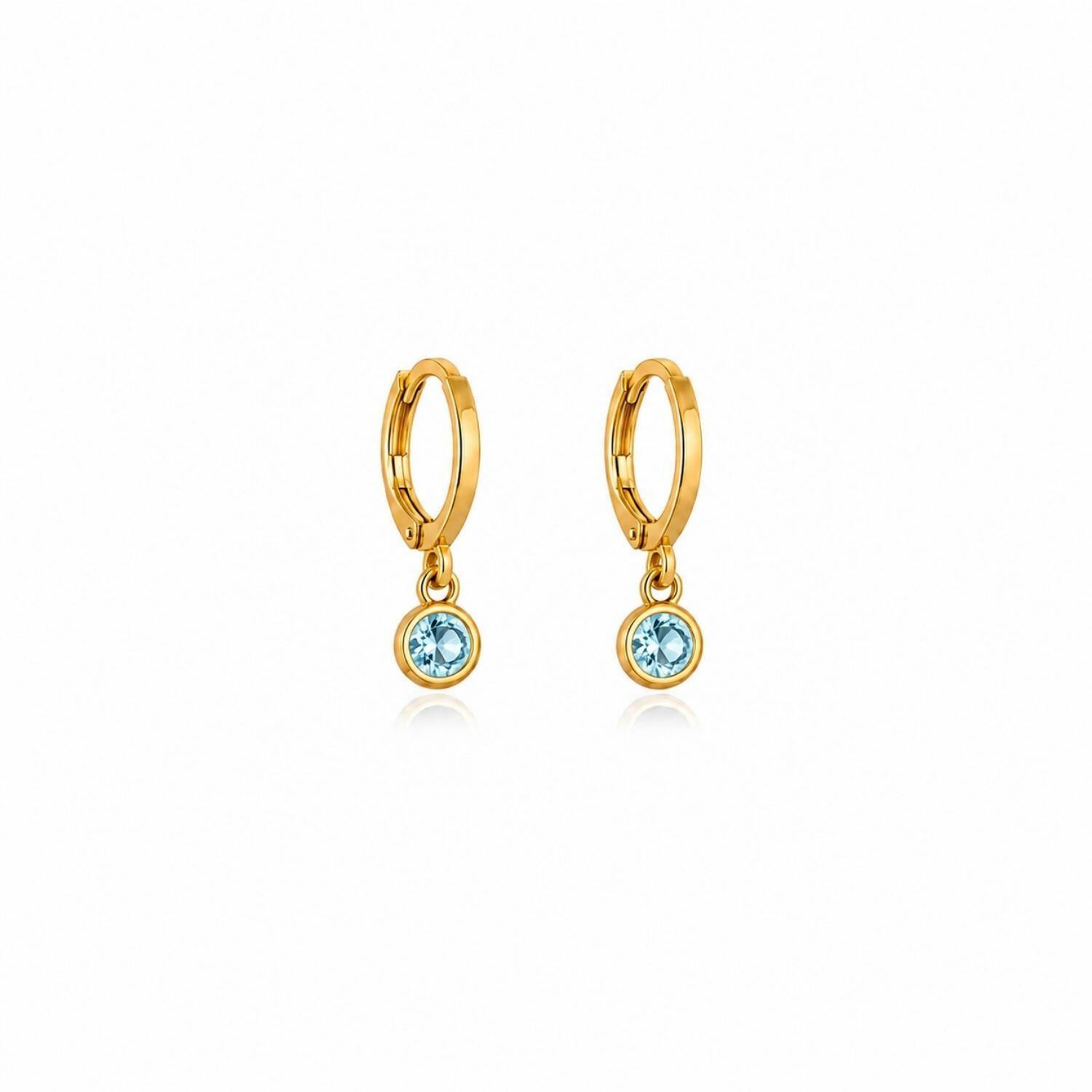 Brinco Infantil Argola Ponto de Luz Zircônia Azul Banhado a Ouro