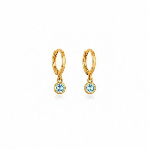 Brinco Infantil Argola Ponto de Luz Zirc�nia Azul Banhado a Ouro