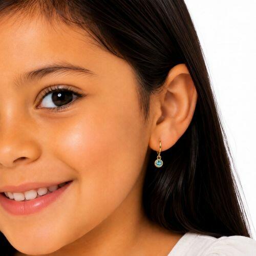 Brinco Infantil Argola Ponto de Luz Zirc�nia Azul Banhado a Ouro