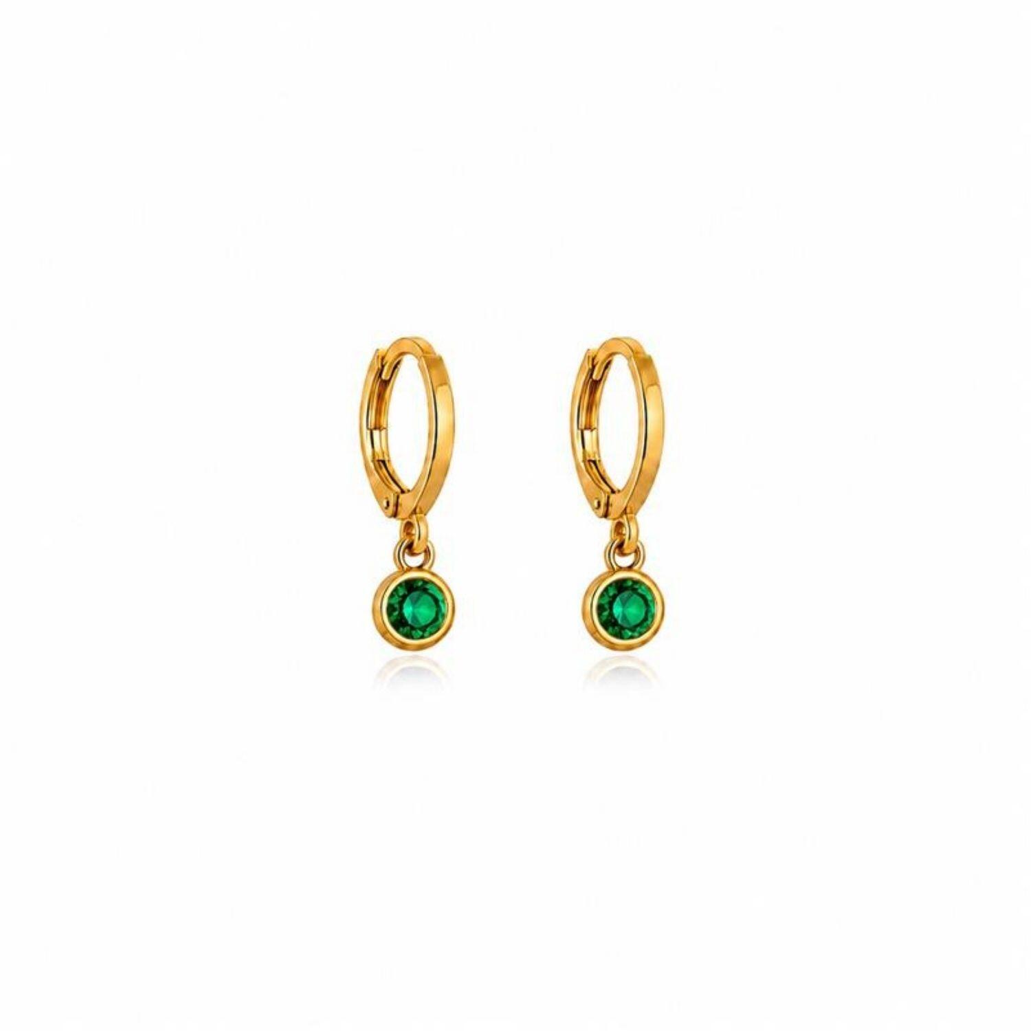 Brinco Infantil Argola Ponto de Luz Zircônia Esmeralda Banhado a Ouro