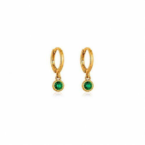 Brinco Infantil Argola Ponto de Luz Zirc�nia Esmeralda  Banhado a Ouro