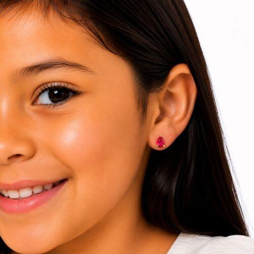 Brinco Infantil Gota Zirc�nia Rubi Banhado a Ouro