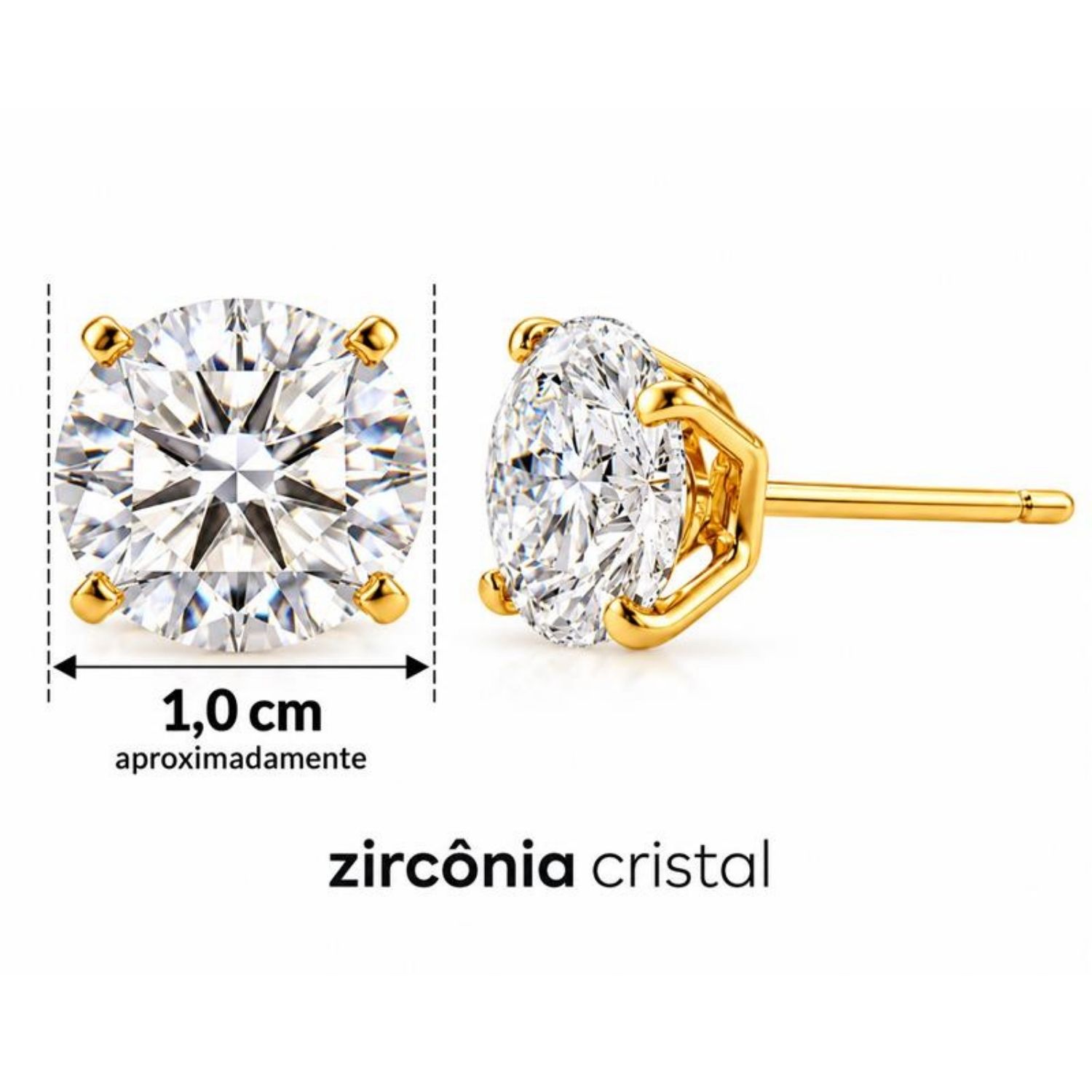 Brinco Ponto de Luz 1,0 cm de Diâmetro Banhado em Ouro 18k